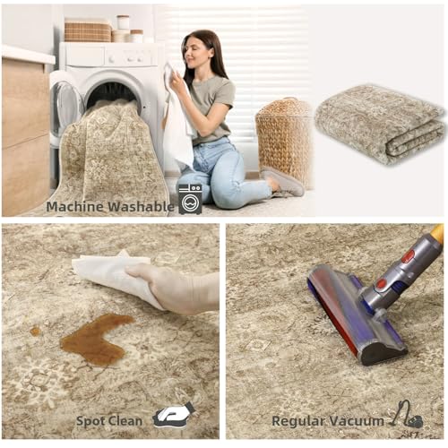 2x6 Washable Rug Runners for hallways: Non Slip Kitchen Runner Rugs with Rubber Backed Low Pile Soft Faux Wool Boho Floor Rug Soft Carpet Runner for Indoor Entryway Bedroom Laundry Living Room - color: Brown and Beige, size: 2' x 6' (Rectangular)