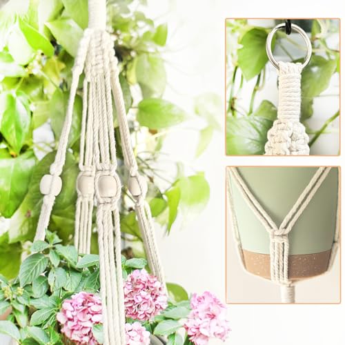 Belit 2 Pack Double Macrame Plant Hangers 2 Tier Hanging Planter Basket Decorative Flower Pot Holder Rope for Indoor Outdoor Home Decor 51 Inch - color: Beige, size: 51"- 2 Tier