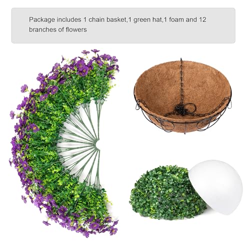 HyeFlora Artificial Fake Hanging Plants Flowers with Basket Outdoor Decor Faux Silk Dasiy Flower Arrangements in Pot Planter for Porch Home Indoor Patio Garden Yard Decoration - color: Darkpurple