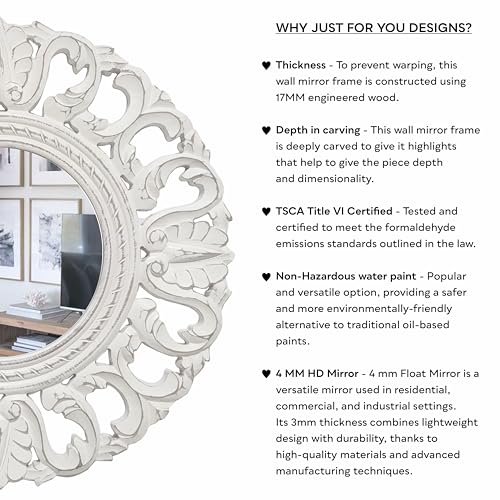JFY Designs Wall & Accent Mirror Wall Décor - Vanity Mirror with Engineered Wood Frame, Boho Farmhouse Wall-Mounted Mirrors for Bathroom, Entryway, Living Room - color: Balendin White, size: 24"L x 24"W