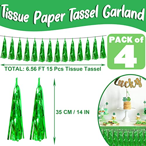 4P Green Foil Fringe Metallic Streamers Banner Tassel Garland for Parade Floats, Bachelorette, Wedding, Birthday, Halloween, Christmas, Bridal/Baby Shower Party Decorations - color: Green