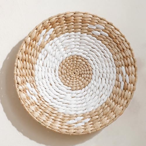 Boho Round Hand Woven Wall Basket Decor, Seagrass Rattan Wicker Farmhouse Hanging Baskets Flat Wall Art for Kitchen Living Room Bedroom, 1 Pcs 9.84" - color: Style6( 9.84")