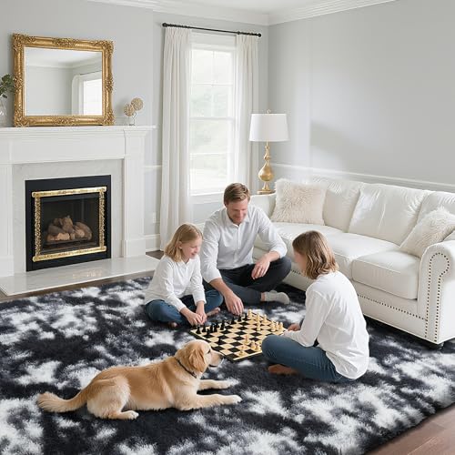Fluffy Rug Shag Area Rug, Mottling Black 2x4 Area Rugs for Bedroom, Small Bedside Rug, Soft Fluffy Shag Entryway Throw Rugs for Living Room Bedroom Room Home Decor - color: Mottling Black, size: 2' x 4' (Rectangular)