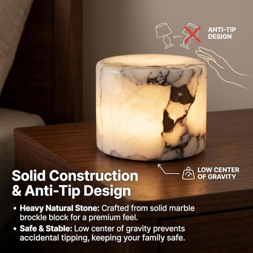 Marble Touch Light & Marble Tap Light - Type-C Rechargeable Dimmable Stone Table Lamp for Bedroom, Bedside, Living Room, Desk, Small Modern Night Light for Nightstand