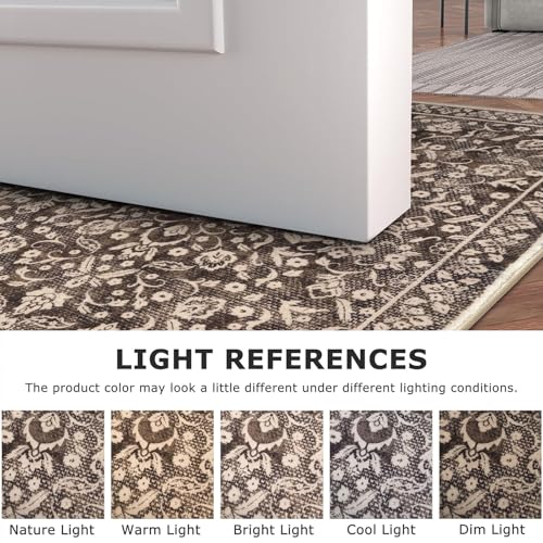 Vintage Washable 2x5 Rug Runner, Rust Brown Red Runners for hallways, Super Soft Kitchen Runner Rug Non Slip, Print Faux Wool Floral Thin Carpet Runner for Entryway Indoor Bedroom - color: Rust Brown Red, size: 2' x 5' (Runner)