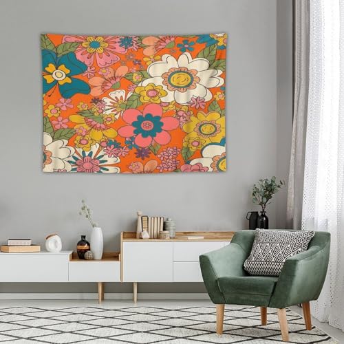 Houselerax Retro 70s Floral Tapestry,Hippie Spring Summer Flower Mid Century Pattern Wall Hanging Neutral Home Decor Art for Living Room Bedroom Dorm 40"x30" - color: Hippie Floral-13, size: W40xL30in