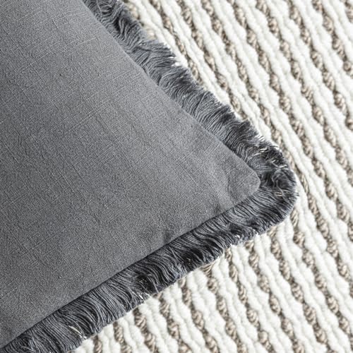 Foindtower Set of 2 Decorative Linen Fringe Throw Pillow Covers Cozy Boho Farmhouse Cushion Cover with Tassels Soft Accent Pillowcase for Couch Sofa Bed Living Room Home Decor, 16×16 Inch, Gray - color: Grey, size: 16" x 16" (Pack of 2)
