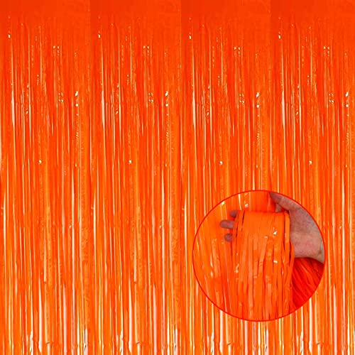 4 Pack Macaron Orange Foil Fringe Curtain Backdrop, 3.28Ft x 8.2Ft Metallic Tinsel Streamer Curtains, Birthday, Wedding, New Year’s, Christmas Decorations Party Supplies, One Size - color: Orange