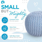 BIRDROCK HOME Round Pouf Ottoman Foot Rest - 18.5”x18.5”x15” Boho Compact Comfortable Soft Cotton Braided Foot Stool with Bean Bag Filling for Living Room, Bedroom, or Nursery (Soft Blue) - color: Soft Blue