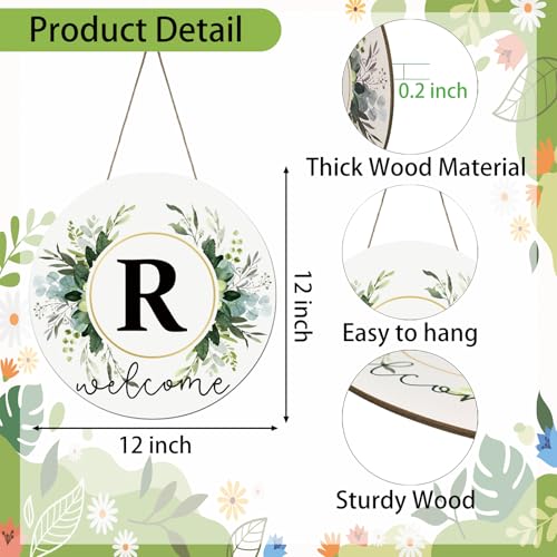 Monogram Letter R Wreaths for Front Door Wreath Wooden Welcome Sign for Front Door Decor Floral Family Last Name Initial House Warming Spring Summer Porch Rustic Wall Home Kitchen Boho Decorations - color: Letter R