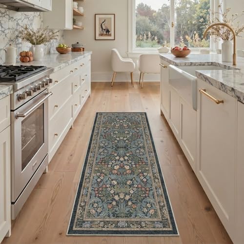 Bavni 2x5 Runner Rug Machine Washable Non Slip Low Pile Lightweight Print Rug for Hallway, Kitchen, Laundry Room, Bedroom, Bathroom, Center Blue - color: Area Midnight Blue, size: 2' x 5' (Rectangular)