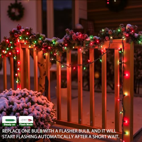 Red and Green Christmas Lights, 13FT 50 Count Incandescent Blub Mini Lights with Green Wire, UL Certified Christmas Tree Light Connectable for Indoor Outdoor Xmas Holiday Party Yard Decorations - color: Red Green