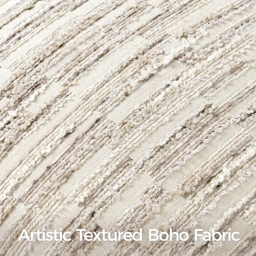 a moment Boho Throw Pillow Covers Set of 2,Striped Decorative Rustic Farmhouse Pillow Cases,Aesthetic Modern Home Decor Couch Cushion Covers for Bed Sofa Living Room 20"X20" Beige - color: Beige, size: 20" x 20" (Pack of 2)