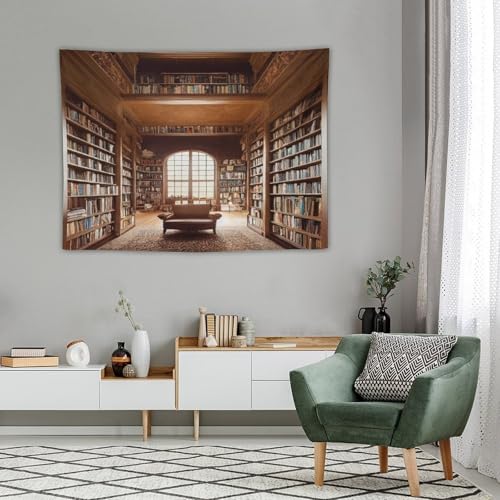 Vintage Bookshelf Tapestry,Library Wall Hanging Tapestries,Old Books on Shelf Classical Study Room Student Study College Dorm Bedroom Living Room 60"x40" inch - color: Bookshelf-9, size: W60xL40in