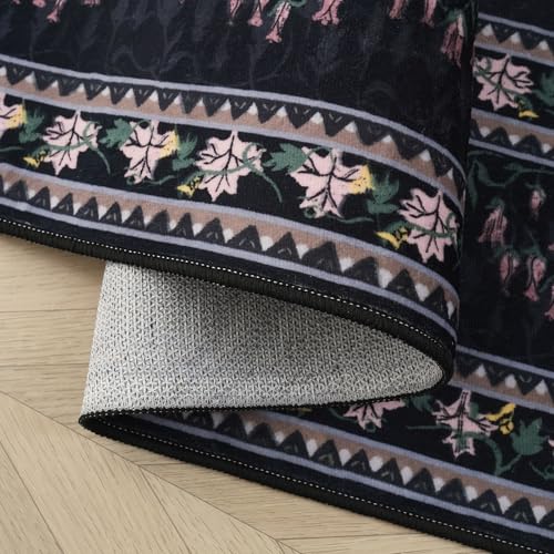 Rugcomf 2x6 Runner Rug Impressionist-Style Vintage Kitchen Rugs Non Slip Washable Soft Carpet Runner for Kitchen Laundry Bedroom Bathroom, Black - color: Black, size: 2' x 6' (Rectangular)