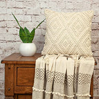 Parkland Collection LIDA 20x20 Off-White Boho Throw Pillow, Hand Woven Textured Cotton Tufted Geometric Accent Cushion with Insert