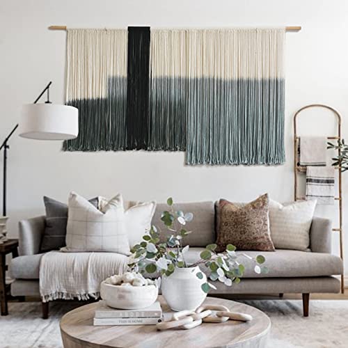 Macrame Wall Hanging Large Dip Dye Tapestry Fiber Wall Art Boho Living Room Bedroom Macrame Wall Decor 59''Wx35''L - color: Grey
