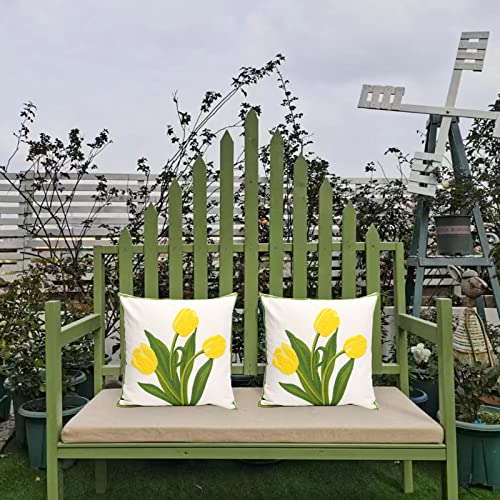 Pack of 2 Embroidered Decorative Throw Pillow Cover 18x18 Inch Farmhouse Floral Pillowcase for Living Room Sofa Bed (Yellow Tulip) - color: Yellow Tulip