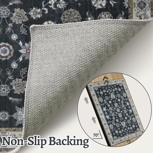 Tangsoo Vintage Floral Black 2x3 Washable Rugs for Entryway, Small Area Non-Slip Vintage Rug for Front Door, Brown Accent Rug Doormat, Soft Low Pile Rugs for Indoor Entrance Kitchen - color: Black, size: 2' X 3' (Rectangular)