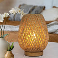 Boho Table Lamp - Small Lamps for Bedroom, Wicker lamp, Rattan Lamp, Boho Bamboo Woven Table Lamp for Bedroom Living Room Desk, 2700K T45 LED Bulb Included