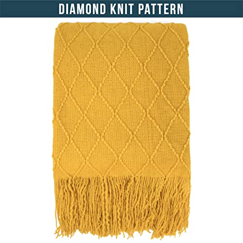 PAVILIA Mustard Yellow Knit Throw Blanket for Couch, Twin Bed, Soft Knitted Farmhouse Sofa Throw for Living Room, Lightweight Decorative Fall Blanket for Chair, Outdoor Textured Boho Blanket, 60x80 - color: Mustard Yellow, size: 60 X 80 Inches - Twin