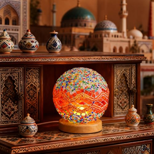 Turkish Mosaic Table Lamp Vintage Stained Glass Light USB Power Dimmable Night Lights Living Room Mantel Vintage Themed Hotel European Restaurant Decoration(Baroque A - Orange, Baroque) - style: Baroque A Orange