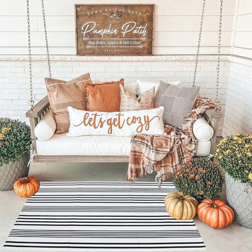 Black and White Striped Outdoor Rug Front Porch Rug 27.5"x43" Cotton Hand-Woven Welcome Mats Layered Door Mats for Front Porch/Entryway/Laundry Room/Bedroom/Outdoor - color: Black&white Stripe S, size: 2'4" x 3'7" (Rectangular)
