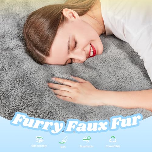 Hobestluk 3 in 1 Bean Bag Chair Giant Bean Bag Chairs for Adults with Bubble Cover Convertible Bean Bag Floor Cushion with Machine Washable Cover for Living Room (Bubble Grey) - color: Ash Grey
