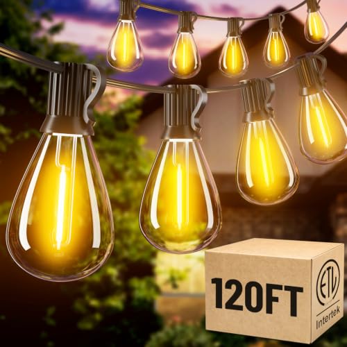 120FT Outdoor String Lights, 30+2 LED Shatterproof Bulbs with Remote & Timer,2700K Dimmable Waterproof Hanging Decor for Backyard, Garden, Porch, Balcony, Wedding Party Lighting - color: Warm White-2700K, size: 120 FT