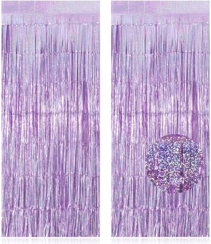 2 Pack Fringe Curtains Backdrops, Foil Fringe Curtains, Door Streamers for Birthday Wedding Bridal Shower Holiday Graduation Party Decorations, Photo Booth Backdrops, Glitter Light Purple - color: Glitter Light Purple
