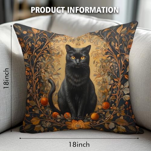 YOU FOUND ME William Morris Abstract Vintage Black Cat Design Throw Pillow Cover Home Decor, Art Decor Pillowcase Cushion Cover for Bed Sofa Living Room, Indoor and Outdoor 18x18inch (Black Cat2) - color: Black Cat2
