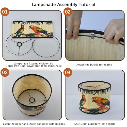Bamboo Lamp Shade With Tropical Plants Chandelier Covers, Bohemian Farmhouse Drum Lamp Shade for Table Lamp Floor Lamp, Rustic Rattan Light Fixture for Bedroom Living Room (13x13x10 inch) - color: color6, size: 13*10
