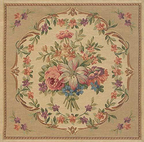 Charlotte Home Furnishings Inc Premium 18x18 Decorative Throw Pillow Cover, Bouqet Floral Beige Cushion Cover, Cotton Jacquard Woven Pillow Cover for Couch, Sofa, Living Room Decor - color: Floral Beige