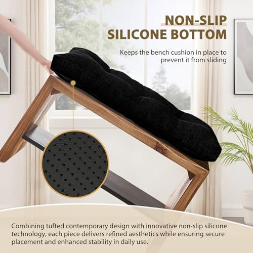 downluxe Indoor Bench Cushion for Indoor Furniture, Non-Slip Tufted Overstuffed Textured Foam Bench Seat Cushion, 36" X 14" X 4", Black, 1 Pack - color: Black, size: 36x14 Inch (Pack of 1)