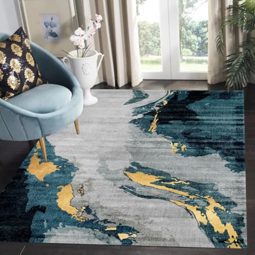 Blue Grey Gold Contemporary Modern Abstract Rug for Livingroom Bedroom Marble Deco Soft Distressed Diningroom Home Office Area Rug 2x3 Indoor Outdoor Mat Carpet - color: D, size: 2x3