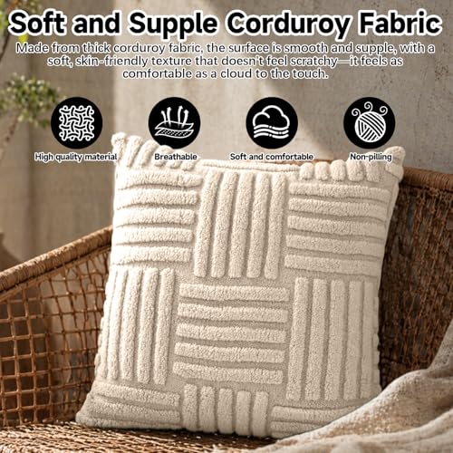 Plush Knitted Throw Pillow Covers, Decorative Cushion Cases for Sofa and Bed, Cozy Texture for Home - color: Beige Woven Plush Pillowcase