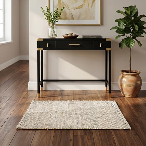 Jute Cotton Door Mat 2x3 ft - Rectangle Hand Woven Natural Farmhouse Rug for Living Room, Bedroom Kitchen - Rustic Vintage Bohemian Eco-Friendly Home Décor Natural Boho Rugs - size: 2' x 3' (Rectangular)