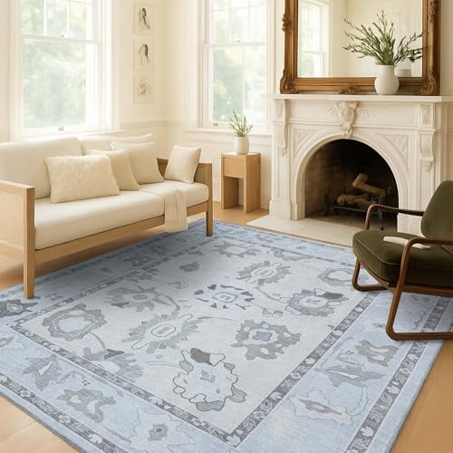 Fame Living Cream Beige Oushak Rug, Modern, Vintage, Turkish, Eclectic, Floral, Pastel, Washable, Area Rugs for Living Room, Dining, Bedroom, Office, Entryway, Foyer, Playroom, Nursery, 4'x6' - color: Cream Beige, size: 4' x 6' (Rectangular)