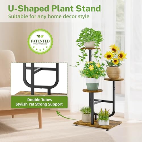 iDavosic.ly 3 Tier Plant Stand Indoor, Corner Tiered Multiple Flower Holder Shelf with Wooden Trays, Orchid Display Metal Rack for Patio Porch Living Room Balcony Outdoor, Modern Black & Rustic Brown - color: Rustic Brown, size: 3 Tiers