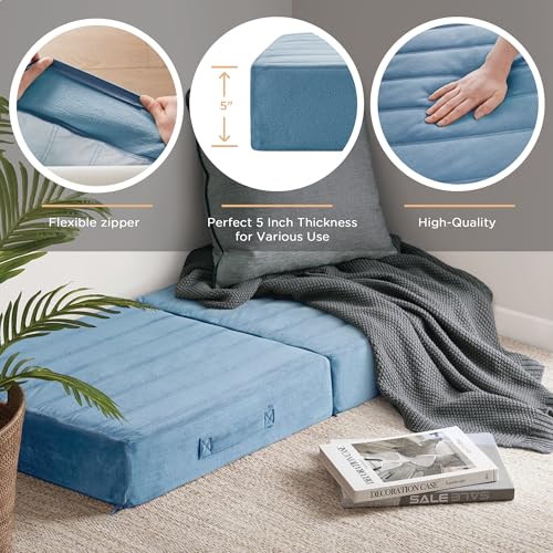Codi Floor Cushions for Adults, Large Meditation Pillows with Thick Foam and Soft Tufted Covers, Washable Square Seating for Couch and Yoga Sitting, 22×22×5 Inch Blue - color: Blue, size: 22 Inch (Pack of 1)