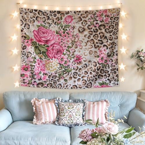 Lacama Leopard Tapestry, Dorm Decor Trendy Leopard Print Gifts for Women, Vintage Floral Cheetah Prints Blanket for Teen Girls Room Bedroom College Dorm Apartment, 50x61 Inches - color: leopard print-2-Floral
