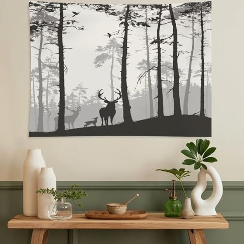 ZhiRain Foggy Forest Deer Tapestry Wall Hanging Nature Wildlife Retro Rustic Cabin Art Printed Tapestries Home Decor for Living Room Bedroom Farmhouse Apartment Dorm 30"x40" - color: Cabin-17, size: 30"L x 40"W