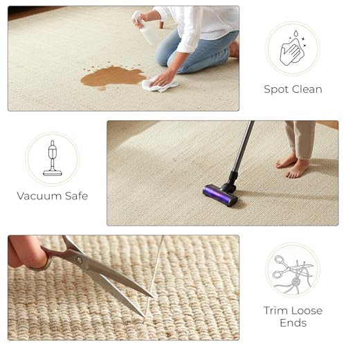 GRUHUM Jute Cotton Area Rug 9'x12' ft Large Rectangle Hand Woven Natural Farmhouse Rugs for Living Room, Bedroom, Kitchen, High Traffic Area - Rustic Vintage Bohemian Eco-Friendly 9x12ft Natural - color: Natural - Ivory, size: 9' x 12' (Rectangular)