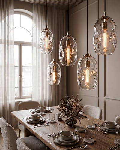 CASAMOTION Modern Pendant Lights Kitchen Island Large Gold Hanging Light Fixtures for Dining Table Blown Art Glass Clear Organic Globe Bedroom Foyer Entryway Hallway Lamp 12 Inch 1 Pack - color: Clear+Glod 12"H-1 Pack