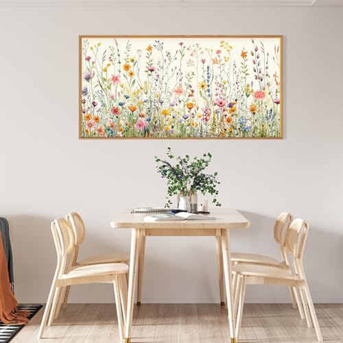 HPINUB Colorful Flower Framed Canvas Wall Art Set, Watercolor Daisy Floral Wall Decor, Wildflower Green Leaf Wall Painting, Multicolour Botanical Art Print for Living Room, Bedroom, Office -20"x40" - color: Colorful Wildflower Wall Art(wood Framed), size: