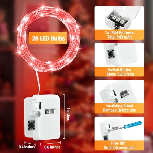 6 Pack Fairy Lights Battery Operated - 7ft 20 Led Twinkle Lights 3 Modes, Bulk Mini String Lights Waterproof for Mason Jars Vases DIY Party Wedding Decoration Christmas - Red - color: Red, size: 6 Pack