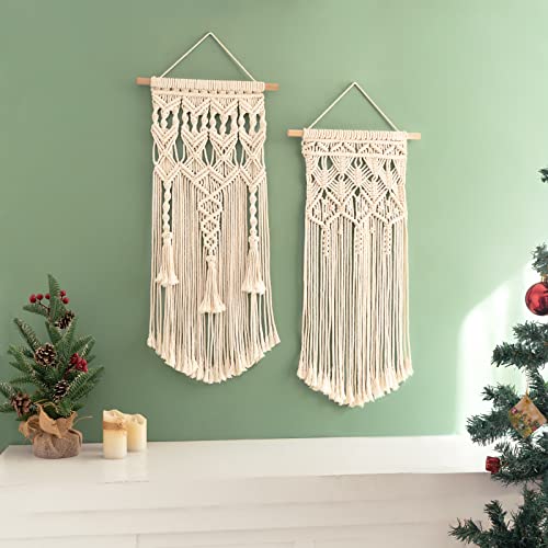 Mkono 2 Pcs Macrame Woven Wall Hanging Boho Chic Geometric Art Decor - Beautiful Bedroom Nursery Apartment Home Decoration, Gift for Girls Adults Birthday Christmas, 28" L x 13" W - size: Medium