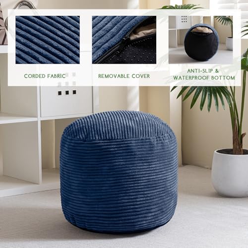 HIGOGOGO Round Stuffed Pouf Ottoman, Corduroy Poufs with Foam Chunk Filling, Furry and Fluffy Pouf Foot Stool Storage Ottoman, 20 X 15 Floor Poufs Foot Rest for Living Room, Bluestone - color: Bluestone, size: 20"D x 20"W x 15"H