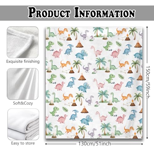 Colorful Dinosaur Throw Blanket for Couch, Dinosaur Nursery Decor, Tropical Palm Tree Volcano Botanical Throw Blanket for Kids Boys Toddler Nursery Bedroom Room Decoration, 50x60 Inches - color: Color_2