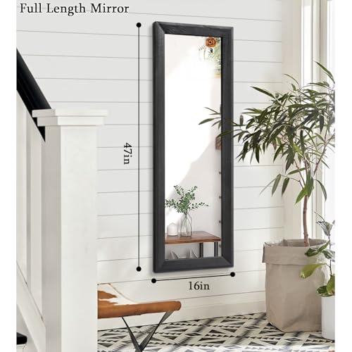 AAZZKANG Full Length Mirror with Wood Framed Modern Large Wall Mirrors 47"x16" Rectangle for Bedroom Living Room Bathroom Dressing Room Entryway Black - color: Black, size: 47"L x 16"W
